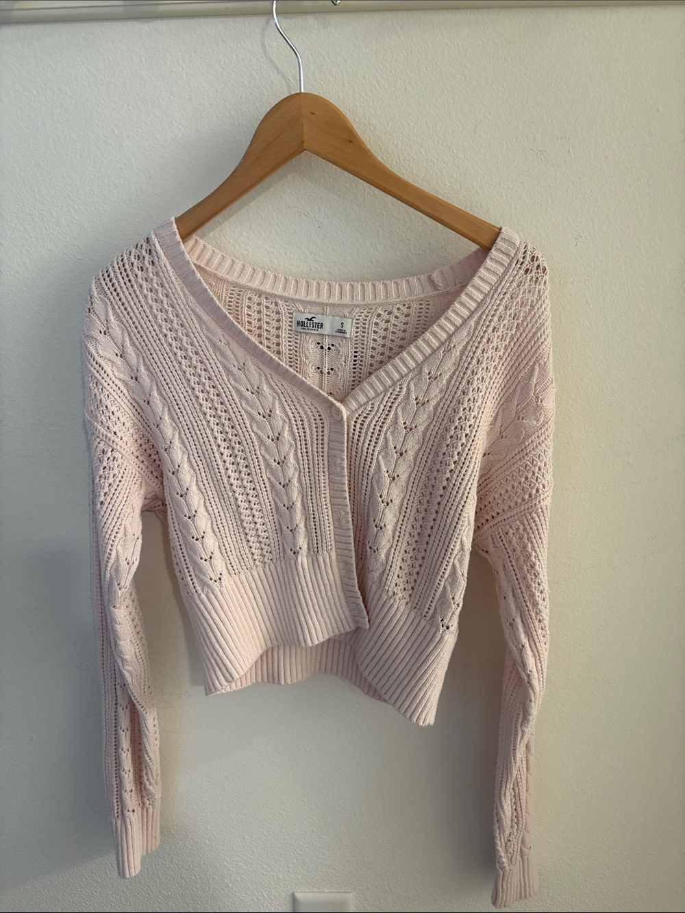 Hollister Light Pink Openwork V-Neck Cardigan